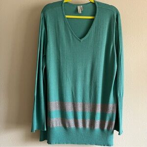 Sahalie cotton blend Teal Knit Top women’s v neck sweater size XL
